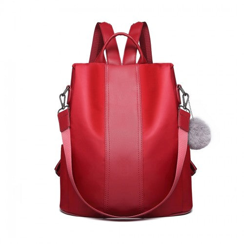 Easy Luggage LG1903 - Miss Lulu Two Way Backpack Shoulder Bag with Pom Pom Pendant - Red