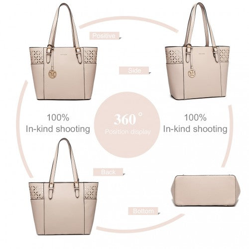 Easy Luggage LG1943 - MISS LULU LASER CUT OUT TOTE SHOPPER BAG - BEIGE