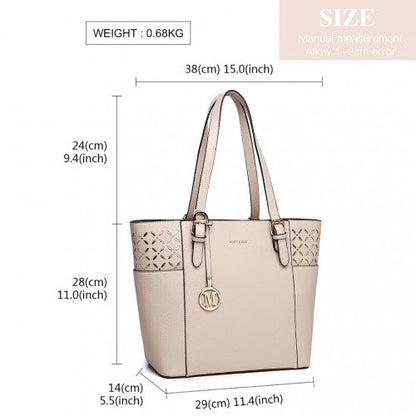 Easy Luggage LG1943 - MISS LULU LASER CUT OUT TOTE SHOPPER BAG - BEIGE