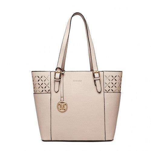 Easy Luggage LG1943 - MISS LULU LASER CUT OUT TOTE SHOPPER BAG - BEIGE