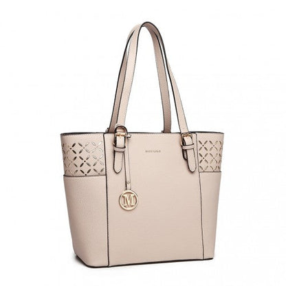 Easy Luggage LG1943 - MISS LULU LASER CUT OUT TOTE SHOPPER BAG - BEIGE