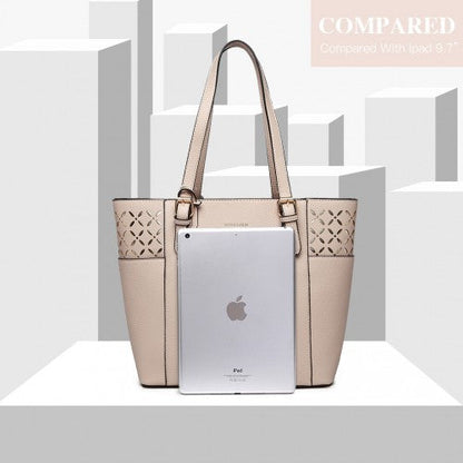 Easy Luggage LG1943 - MISS LULU LASER CUT OUT TOTE SHOPPER BAG - BEIGE