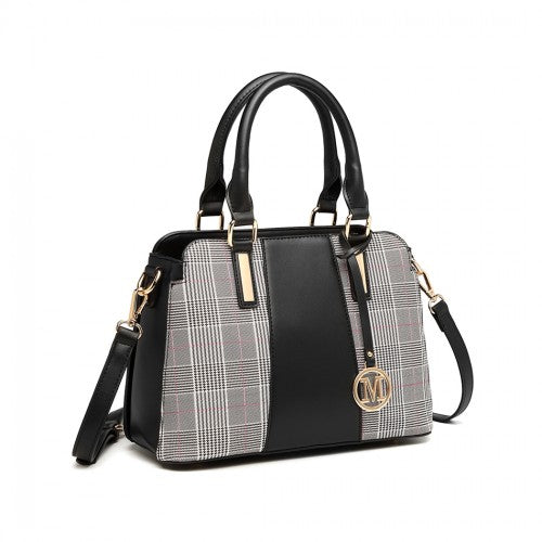 Easy Luggage LG2001 - Miss Lulu Gingham Plaid Panel Shoulder Bag - Black