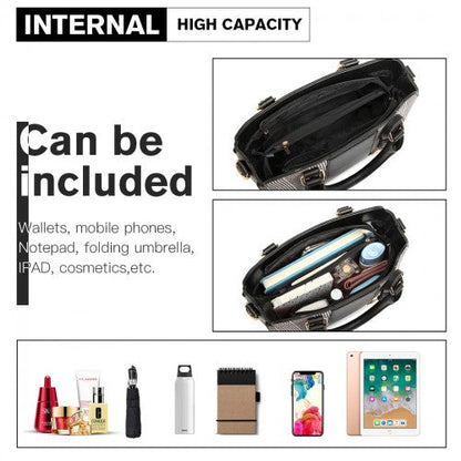 Easy Luggage LG2001 - Miss Lulu Gingham Plaid Panel Shoulder Bag - Black