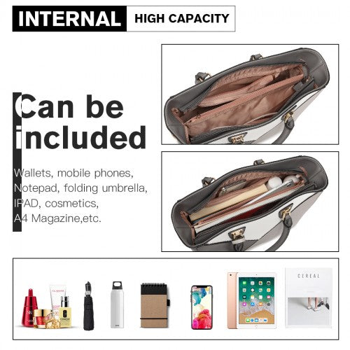 Easy Luggage LG2013 - Miss Lulu Leather Look Geometric Ombre Handbag - Grey