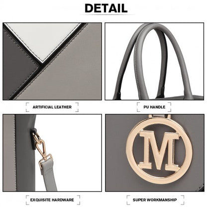 Easy Luggage LG2013 - Miss Lulu Leather Look Geometric Ombre Handbag - Grey
