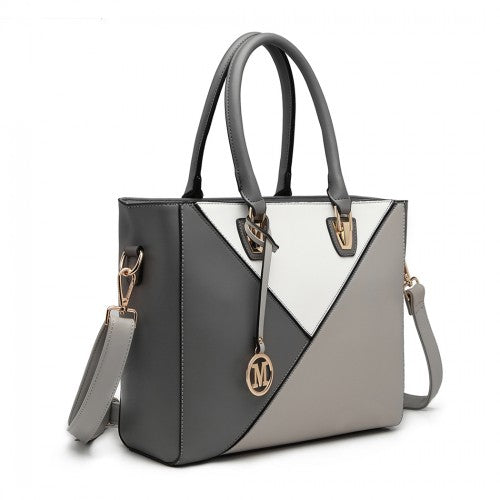 Easy Luggage LG2013 - Miss Lulu Leather Look Geometric Ombre Handbag - Grey