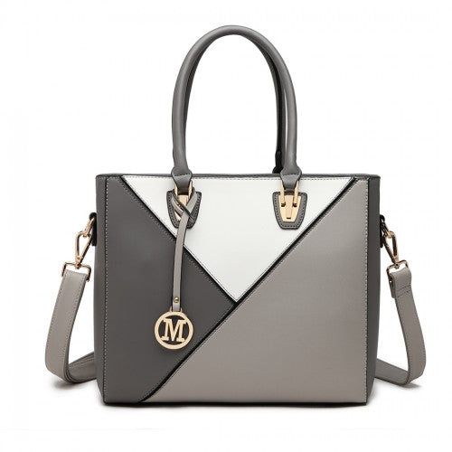 Easy Luggage LG2013 - Miss Lulu Leather Look Geometric Ombre Handbag - Grey