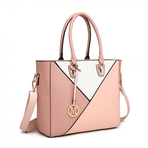 Easy Luggage LG2013 - Miss Lulu Leather Look Geometric Ombre Handbag - Nude