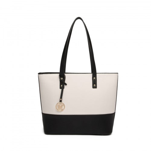 Easy Luggage LG2023 - Miss Lulu 3 Piece Leather Look Tote Bag Set - Black And Beige