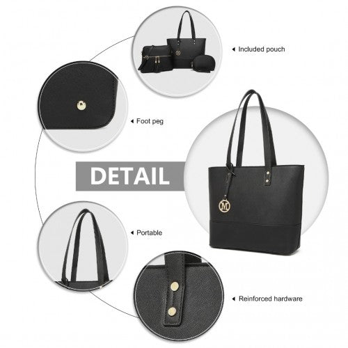 Easy Luggage LG2023 - Miss Lulu 3 Piece Leather Look Tote Bag Set - Black