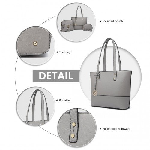 Easy Luggage LG2023 - Miss Lulu 3 Piece Leather Look Tote Bag Set - Grey