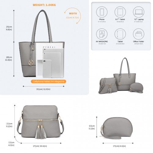 Easy Luggage LG2023 - Miss Lulu 3 Piece Leather Look Tote Bag Set - Grey