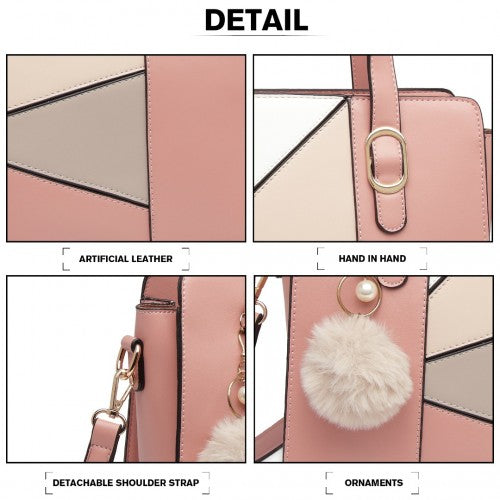 Easy Luggage LG2051 - Miss Lulu Colour Block Cross-Body Handbag - Pink