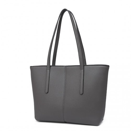 Easy Luggage LG2062 - Miss Lulu Leather Look Simple Casual Tote Bag - Grey