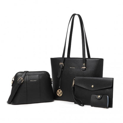 Easy Luggage LG2110 - Miss Lulu 4 Piece Classic Sleek Handbag Set - Black
