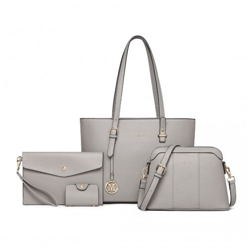 Easy Luggage LG2110 - Miss Lulu 4 Piece Classic Sleek Handbag Set - Grey