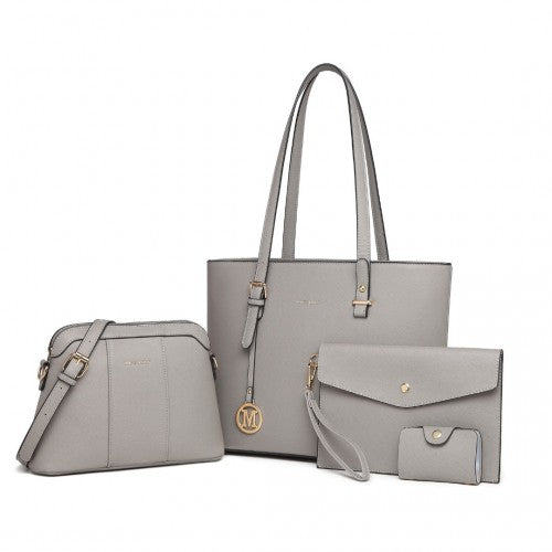 Easy Luggage LG2110 - Miss Lulu 4 Piece Classic Sleek Handbag Set - Grey