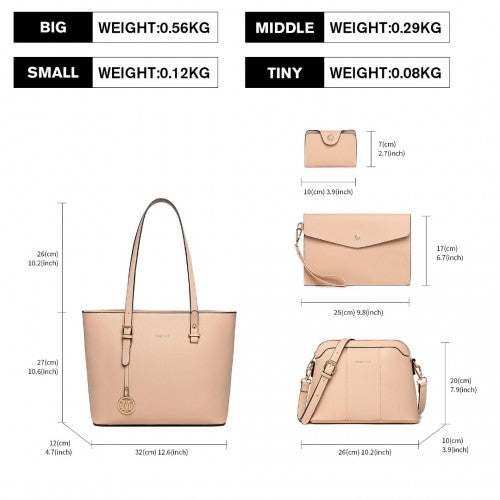 Easy Luggage LG2110 - Miss Lulu 4 Piece Classic Sleek Handbag Set - Pink