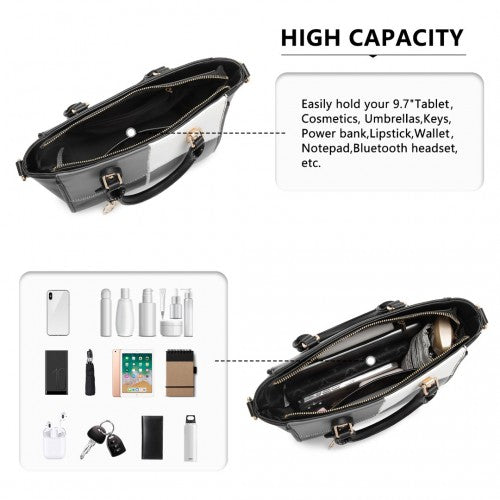 Easy Luggage LG2214 - Miss Lulu Muti-Colour Combination Handbag Tote Bag - Black
