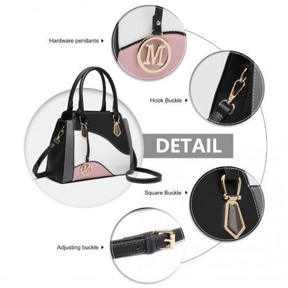 Easy Luggage LG2254 - Miss Lulu Pretty Colour Combination Leather Handbag Tote Bag - Black