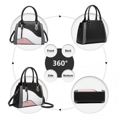 Easy Luggage LG2254 - Miss Lulu Pretty Colour Combination Leather Handbag Tote Bag - Black