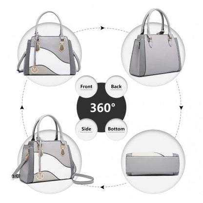 Easy Luggage LG2254 - Miss Lulu Pretty Colour Combination Leather Handbag Tote Bag - Grey