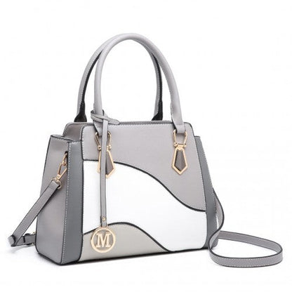 Easy Luggage LG2254 - Miss Lulu Pretty Colour Combination Leather Handbag Tote Bag - Grey