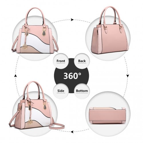 Easy Luggage LG2254 - Miss Lulu Pretty Colour Combination Leather Handbag Tote Bag - Pink