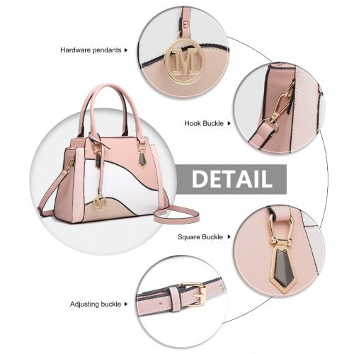 Easy Luggage LG2254 - Miss Lulu Pretty Colour Combination Leather Handbag Tote Bag - Pink