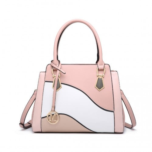 Easy Luggage LG2254 - Miss Lulu Pretty Colour Combination Leather Handbag Tote Bag - Pink