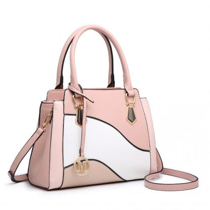 Easy Luggage LG2254 - Miss Lulu Pretty Colour Combination Leather Handbag Tote Bag - Pink