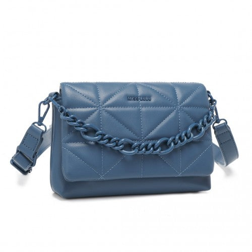 Easy Luggage LG2318 - Miss Lulu Chic Quilted Shoulder Bag With Chain Strap - Blue