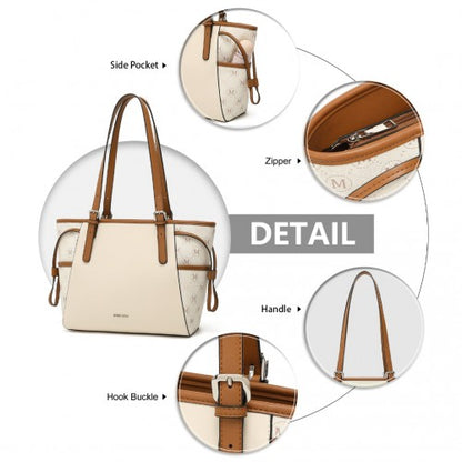 Easy Luggage LG2322 - Miss Lulu Elegant Tote Bag With Monogram Pattern - Beige And Brown