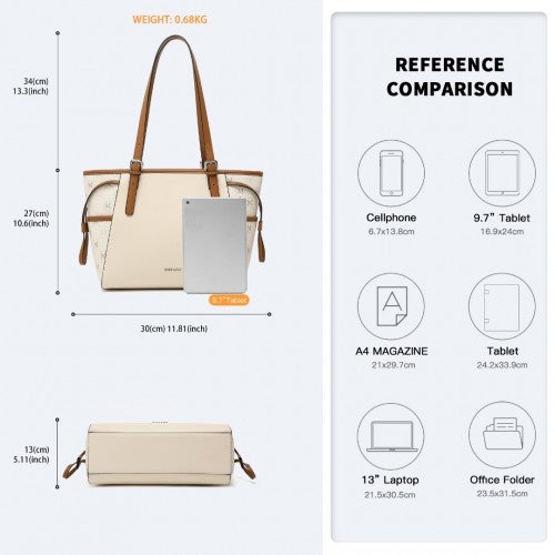 Easy Luggage LG2322 - Miss Lulu Elegant Tote Bag With Monogram Pattern - Beige And Brown