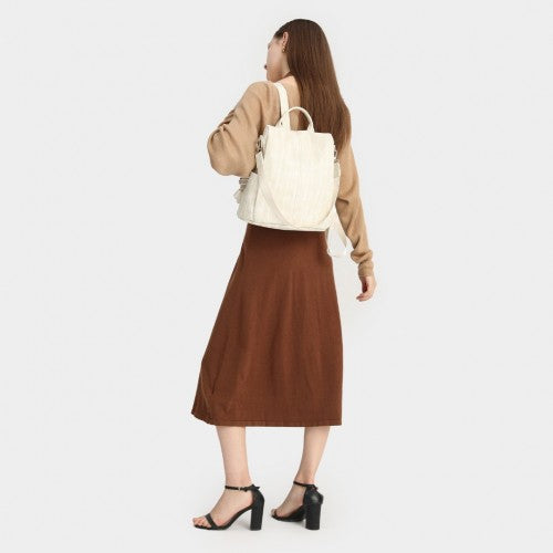 Easy Luggage LG2333 - Miss Lulu Versatile Anti-Theft PU Leather Convertible Bag And Backpack - Beige