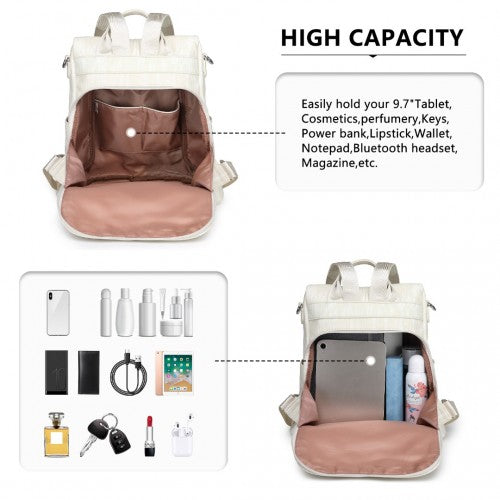 Easy Luggage LG2333 - Miss Lulu Versatile Anti-Theft PU Leather Convertible Bag And Backpack - Beige