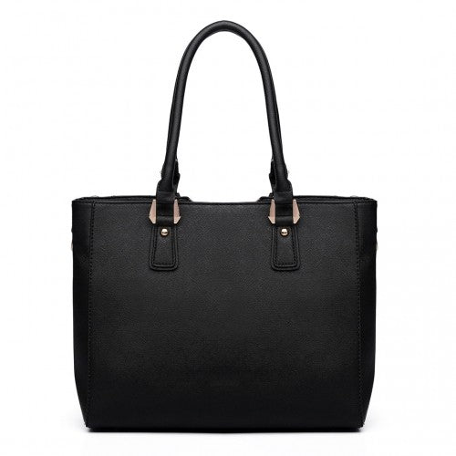 Easy Luggage LG6632 - Miss Lulu Leather Look V-Shape Multicolour Tote Bag - Black