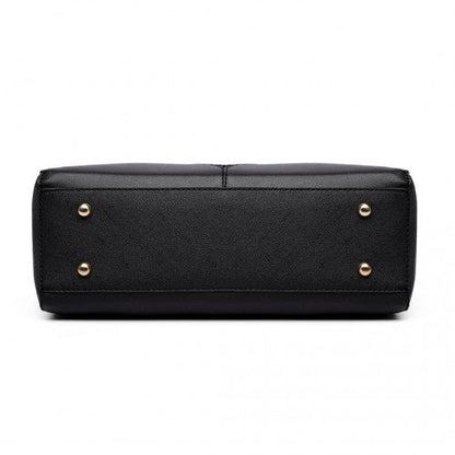 Easy Luggage LG6632 - Miss Lulu Leather Look V-Shape Multicolour Tote Bag - Black