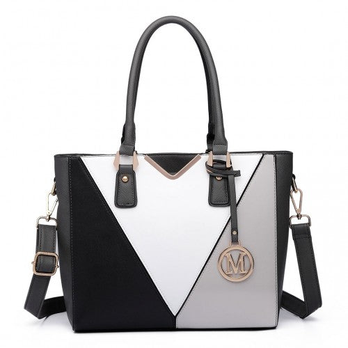 Easy Luggage LG6632 - Miss Lulu Leather Look V-Shape Multicolour Tote Bag Grey
