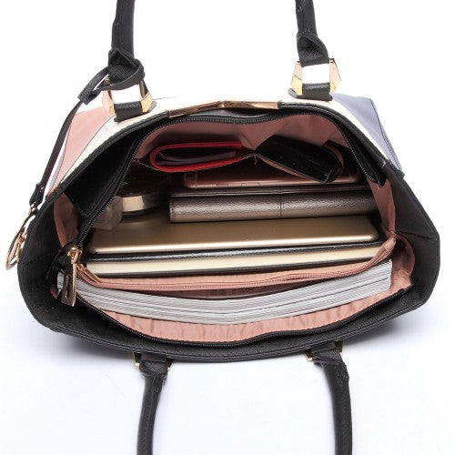 Easy Luggage LG6632 - Miss Lulu Leather Look V-Shape Multicolour Tote Bag - Nude