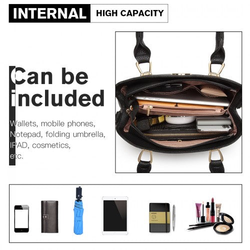 Easy Luggage LG6865 - Miss Lulu Leather Look Weave Effect Shoulder Bag - Black
