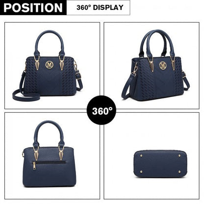 Easy Luggage LG6865 - Miss Lulu Leather Look Weave Effect Shoulder Bag - Blue