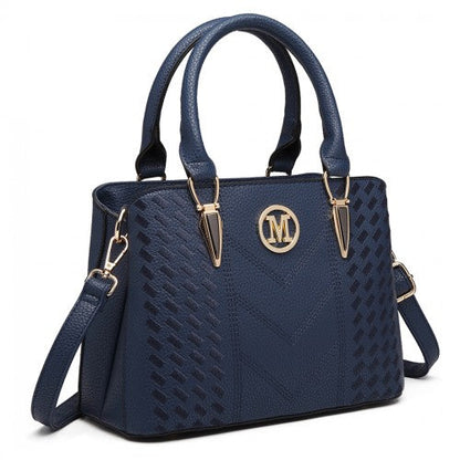 Easy Luggage LG6865 - Miss Lulu Leather Look Weave Effect Shoulder Bag - Blue