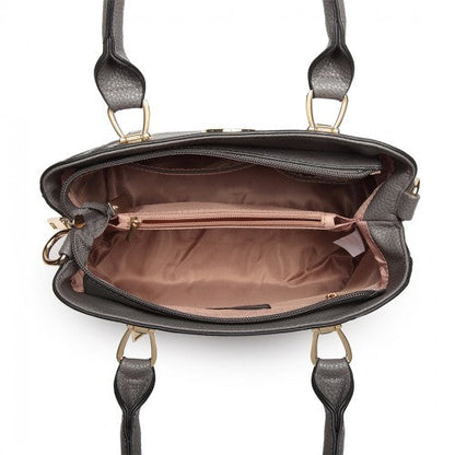 Easy Luggage LG6865 - Miss Lulu Leather Look Weave Effect Shoulder Bag - Grey