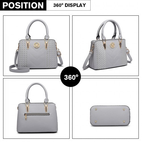 Easy Luggage LG6865 - Miss Lulu Leather Look Weave Effect Shoulder Bag - Light Grey