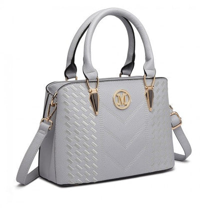 Easy Luggage LG6865 - Miss Lulu Leather Look Weave Effect Shoulder Bag - Light Grey