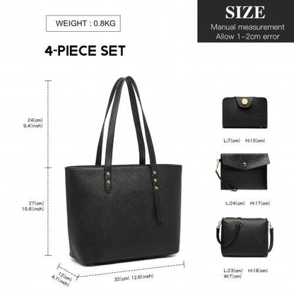 Easy Luggage LG6931 - Miss Lulu 4 Piece Handbag Set - Black