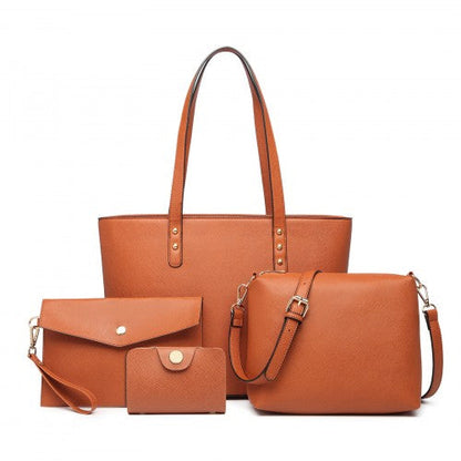 Easy Luggage LG6931 - Miss Lulu 4 Piece Handbag Set - Brown