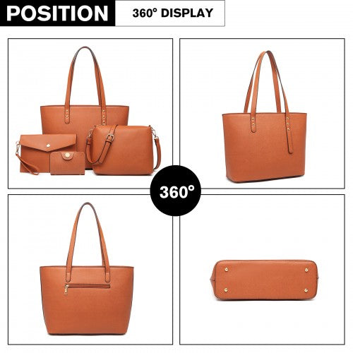 Easy Luggage LG6931 - Miss Lulu 4 Piece Handbag Set - Brown